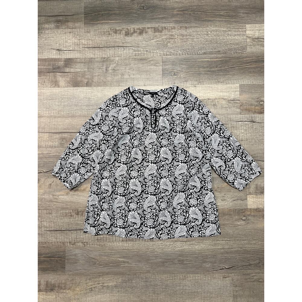Talbots 1X Paisley Top 3/4 Sleeve Keyhole Neckline Minimalist Professional Work